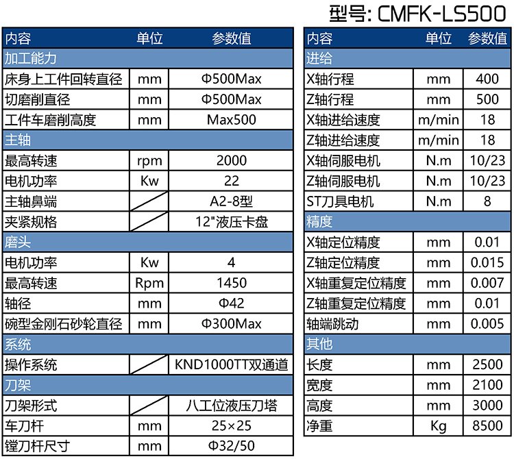 刹车盘数控车磨一体机CMFK-LS500参数表